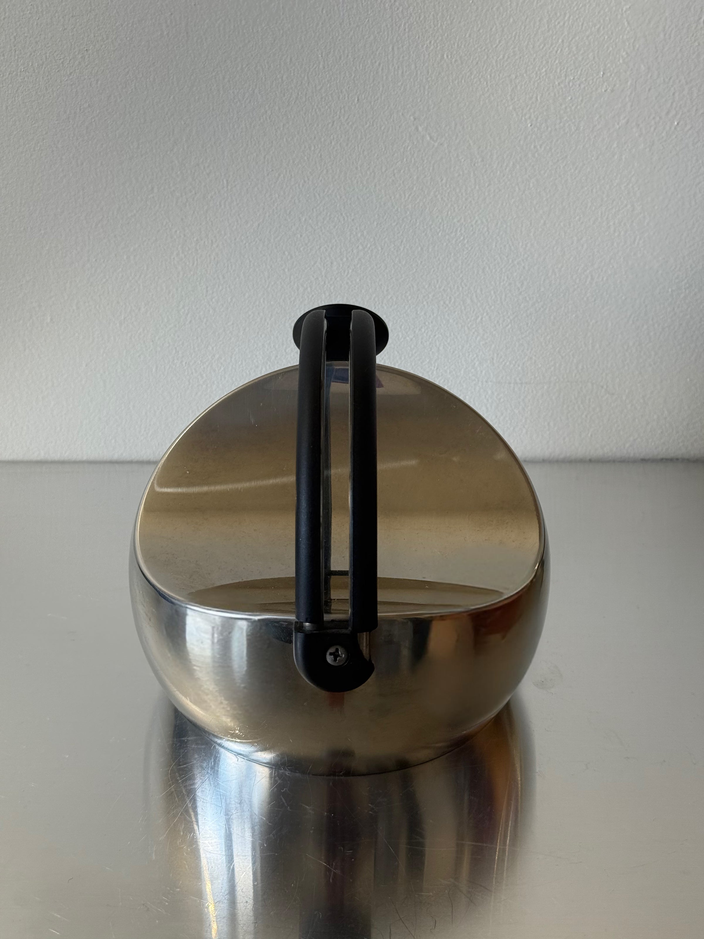 Vintage 80s Carlo Giannini Stainless Steel Whistle Kettle Teapot