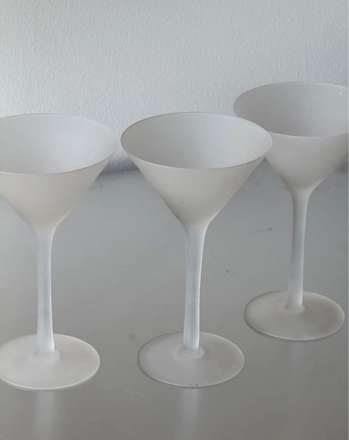 Set of 3 crystal frosted martini glasses