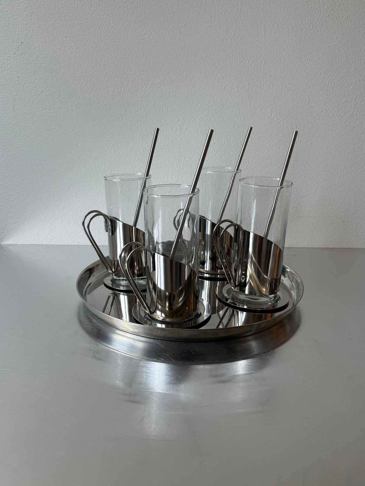 Set of Irish Coffee Stainless Steel Glasses with Tray