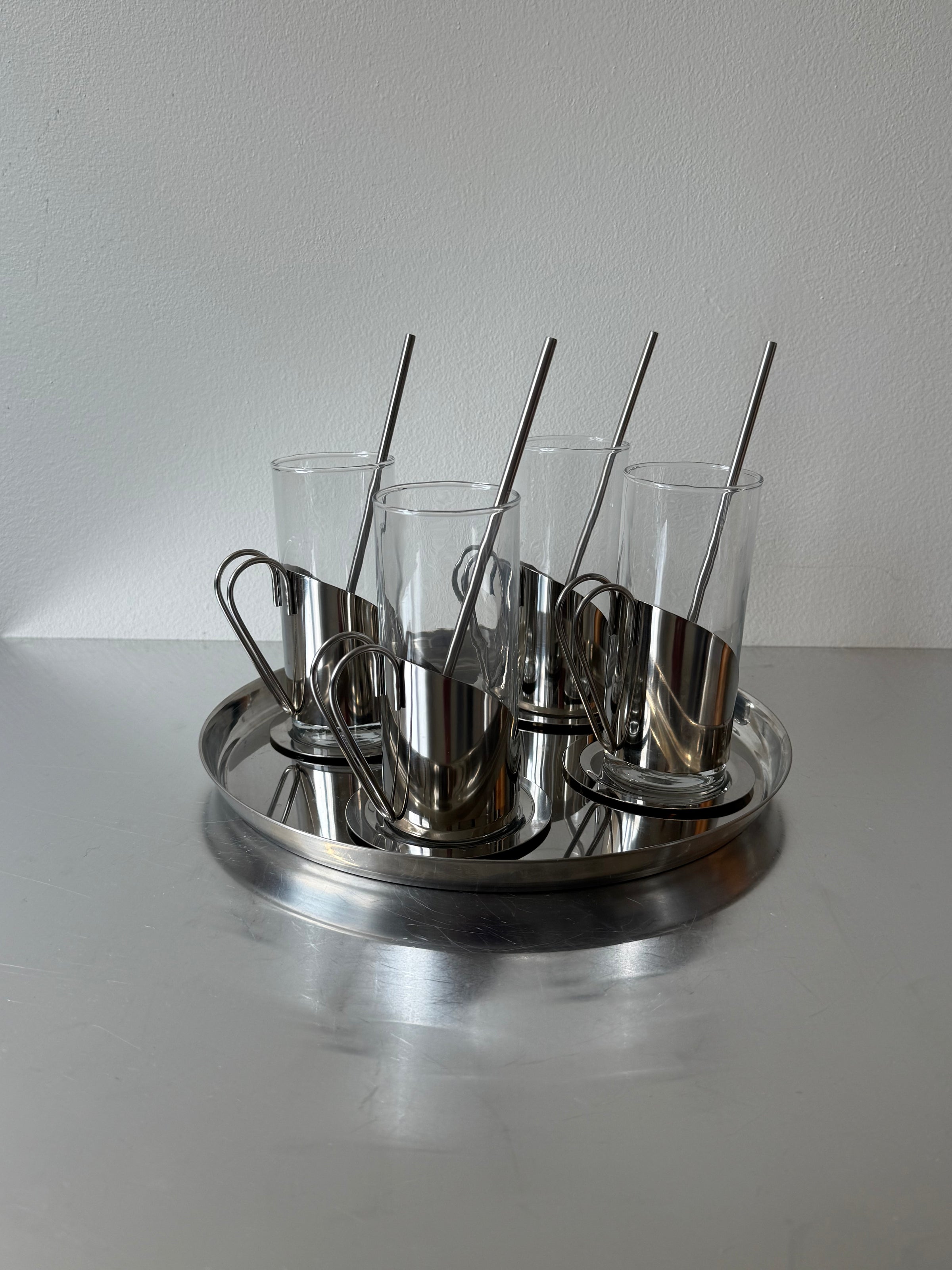 Set of Irish Coffee Stainless Steel Glasses with Tray