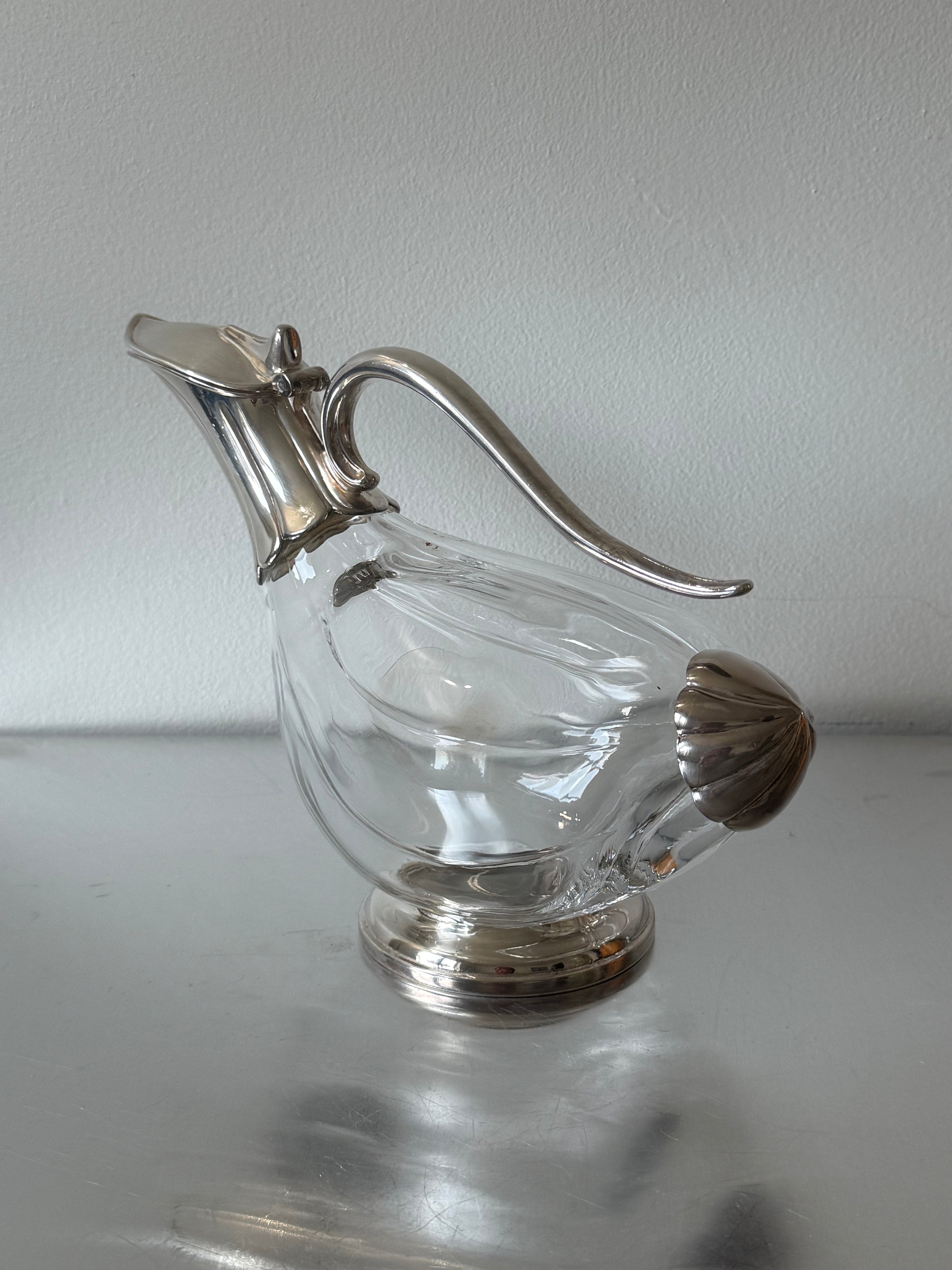Vintage Italian Glass Silverplate Duck Swan Goose Decanter Pitcher