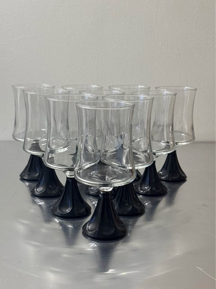Set of 10 Vintage Ravenhead Black Arabesque Glasses