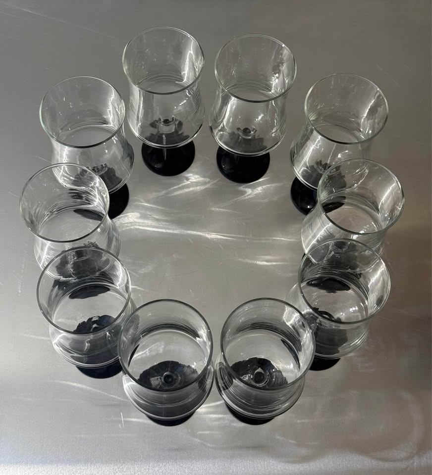 Set of 10 Vintage Ravenhead Black Arabesque Glasses
