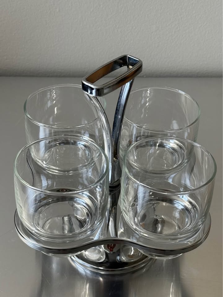 Modern Chrome Walnut Bar Set Carousel