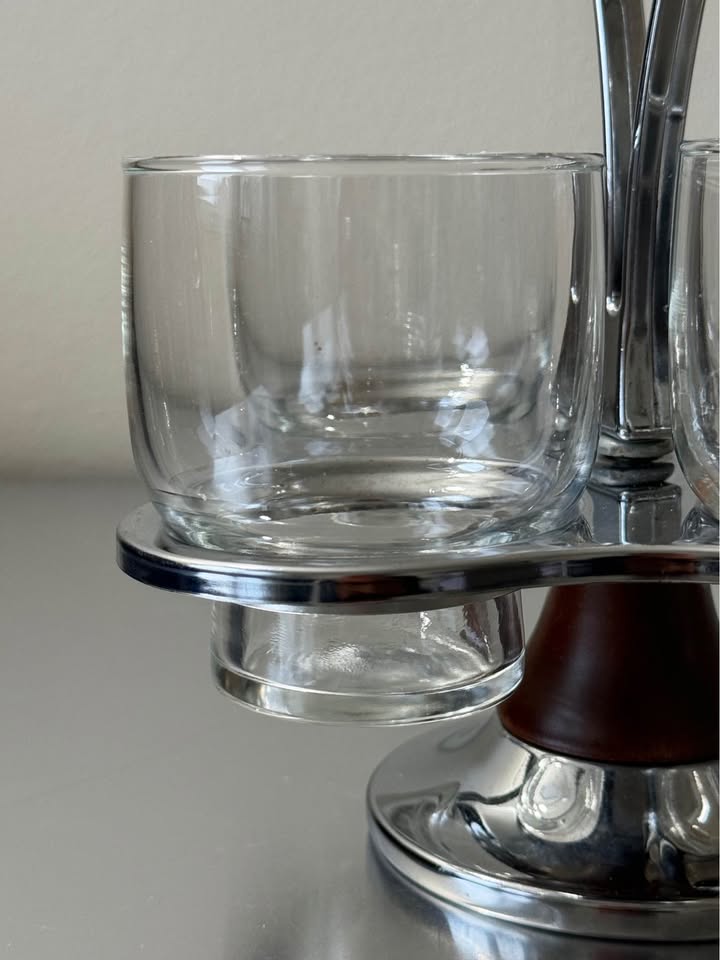 Modern Chrome Walnut Bar Set Carousel
