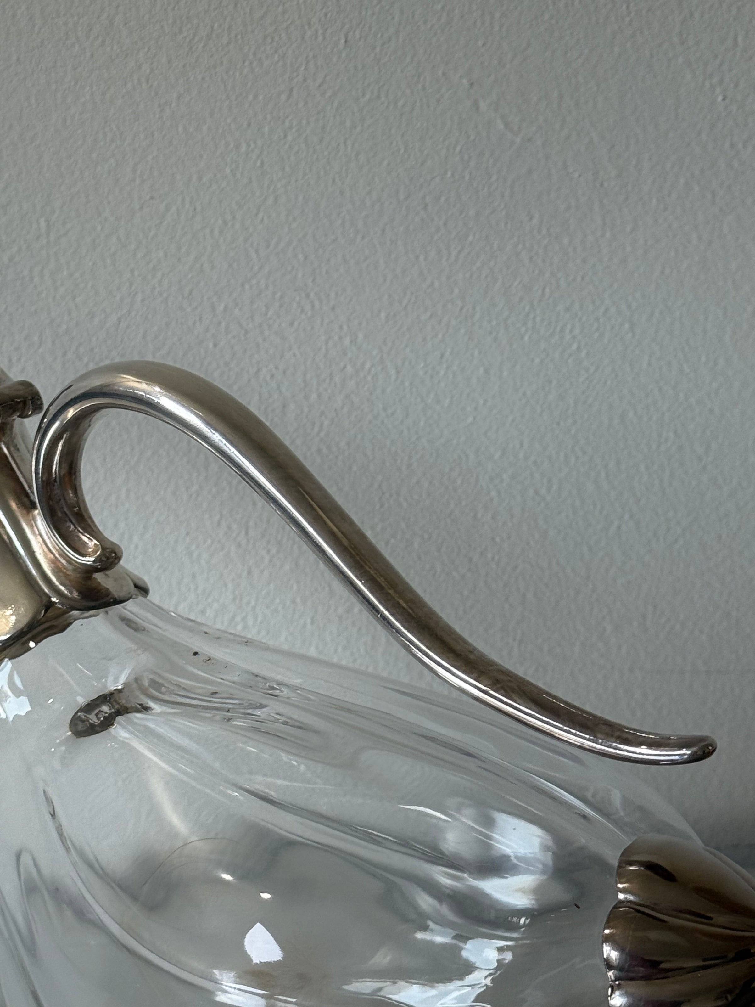 Vintage Italian Glass Silverplate Duck Swan Goose Decanter Pitcher