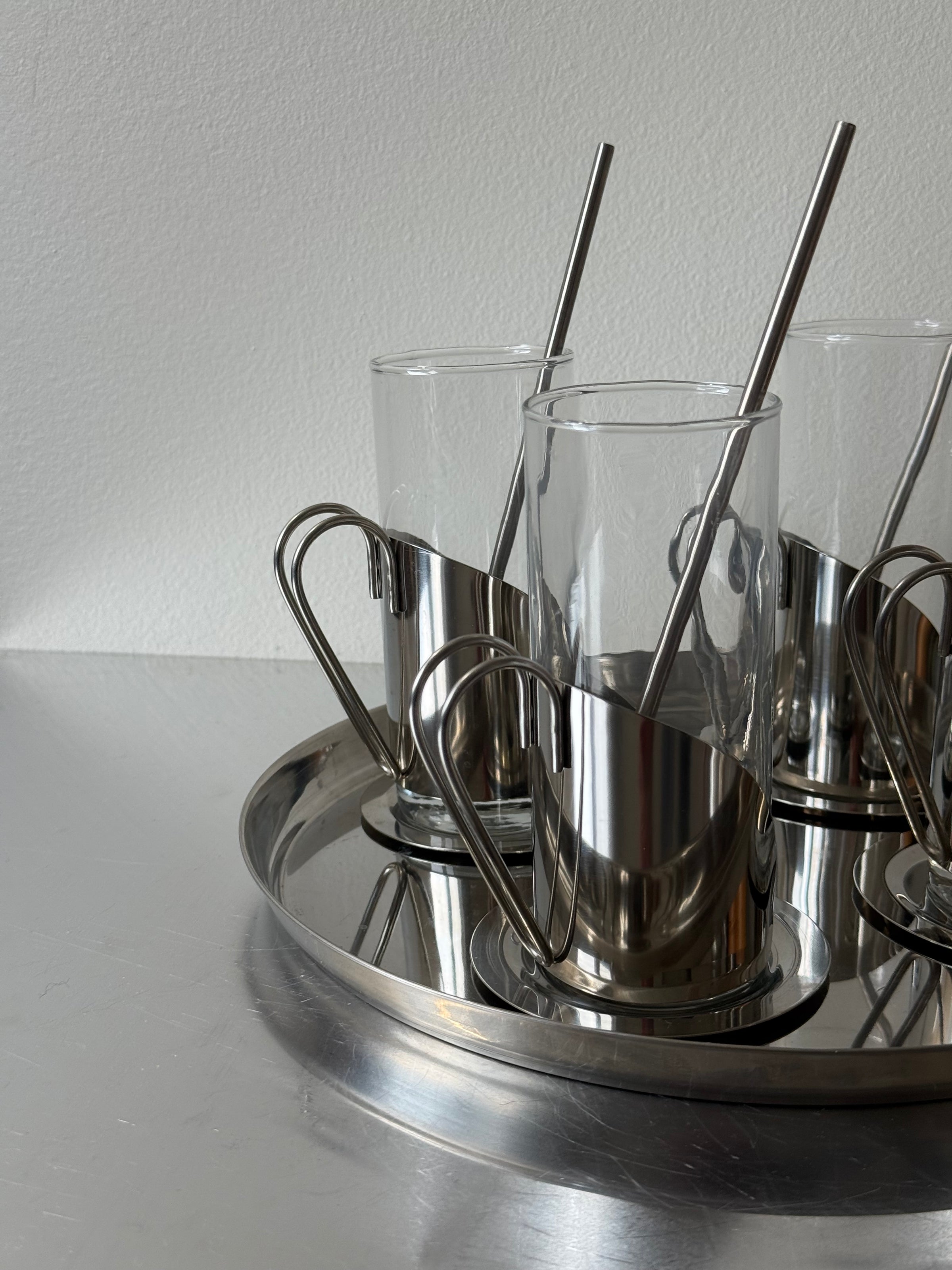Set of Irish Coffee Stainless Steel Glasses with Tray