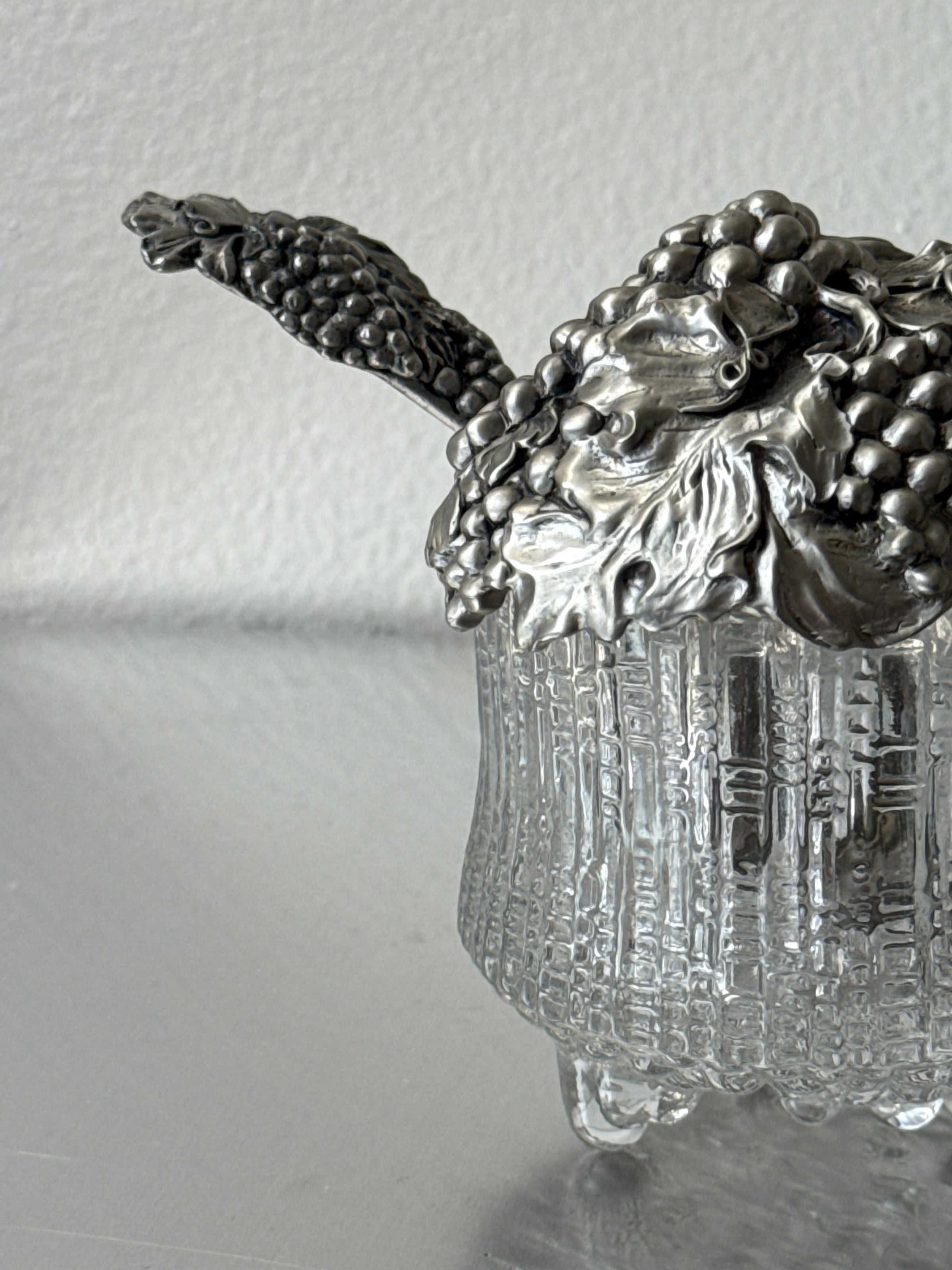 Vintage Grape Sugar Serving Jar Jar with Pewter Cover and Spoon