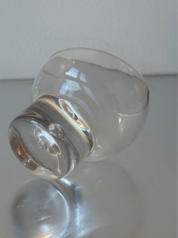 Set of 2 Rare Century Kosta Boda Rondo Clear Bubble Stem Angled Dessert Glasses