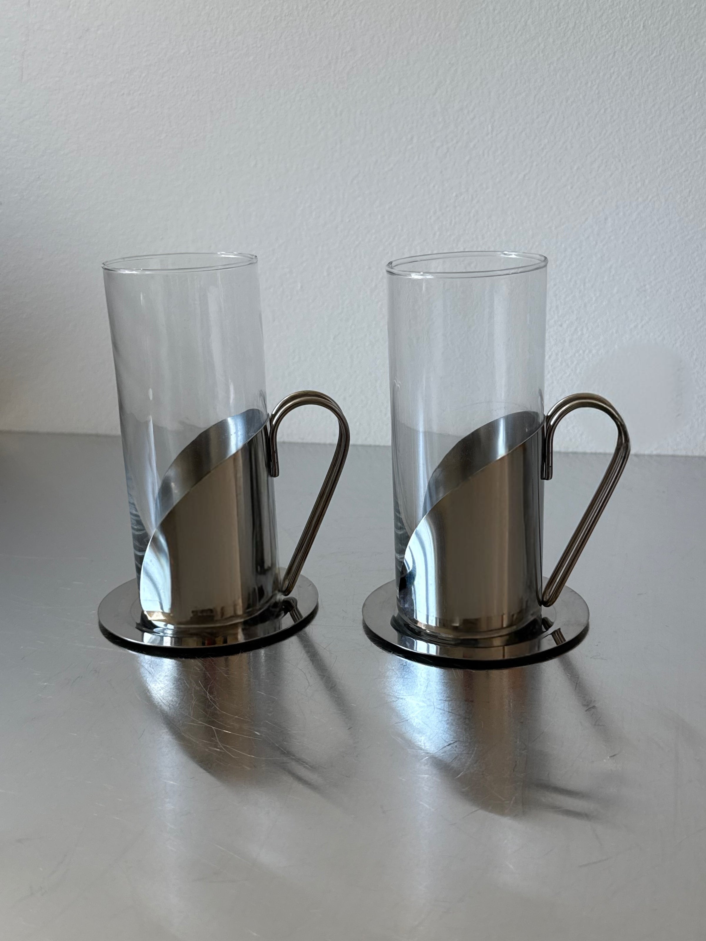Set of 2 Vintage Danish Coffee Glasses with under plates