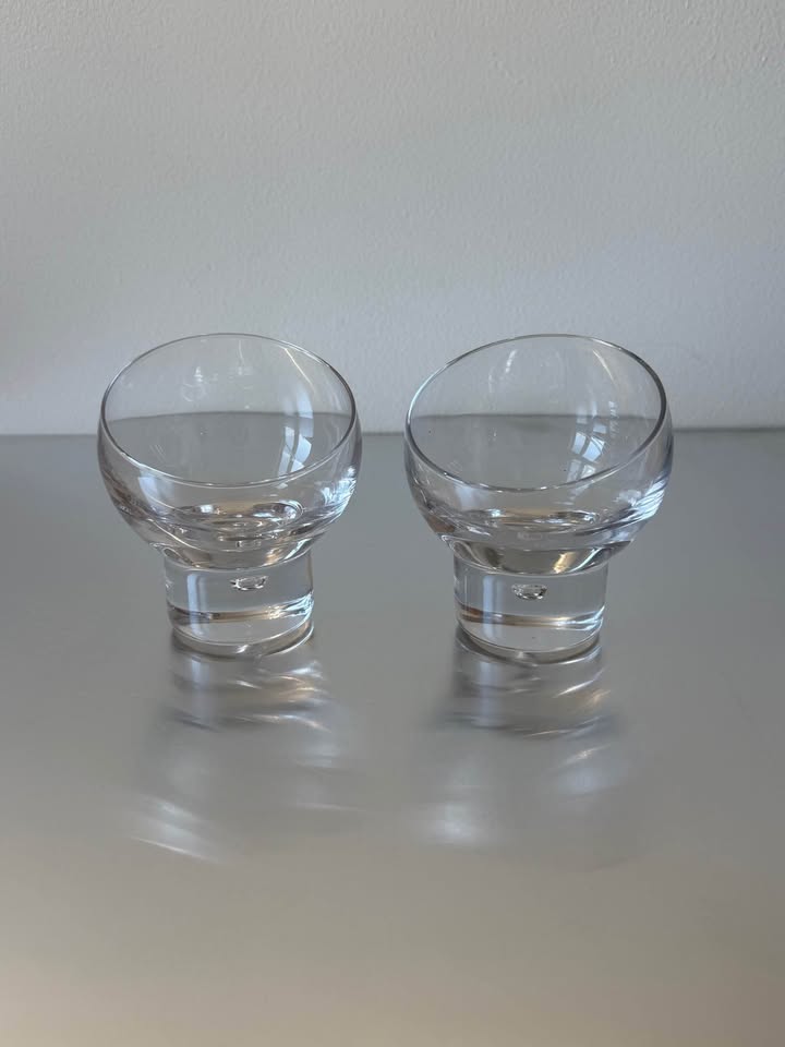 Set of 2 Rare Century Kosta Boda Rondo Clear Bubble Stem Angled Dessert Glasses
