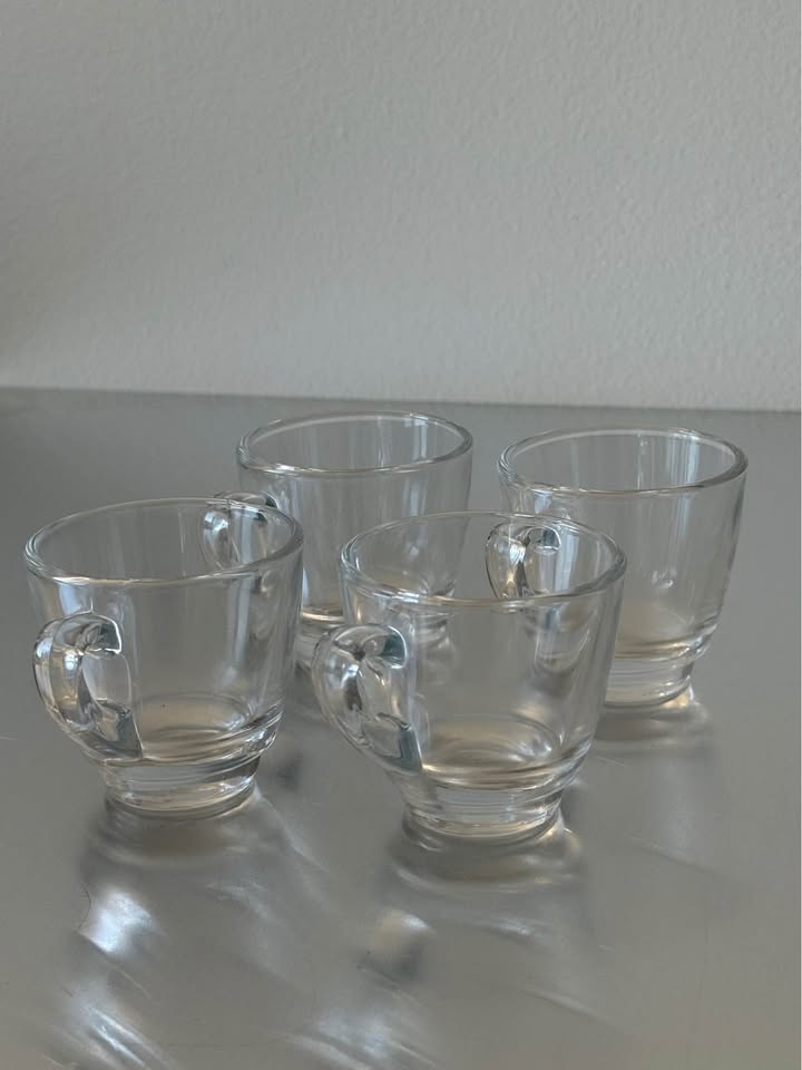 Set of 4 Duralex Espresso Coffee Glasses with Plates