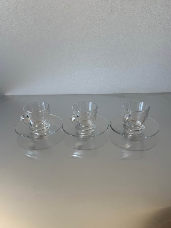 Set of 4 Duralex Espresso Coffee Glasses with Plates