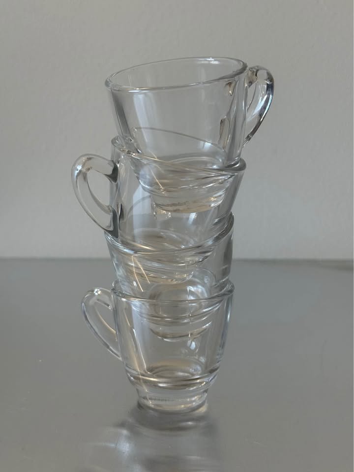 Set of 4 Duralex Espresso Coffee Glasses with Plates