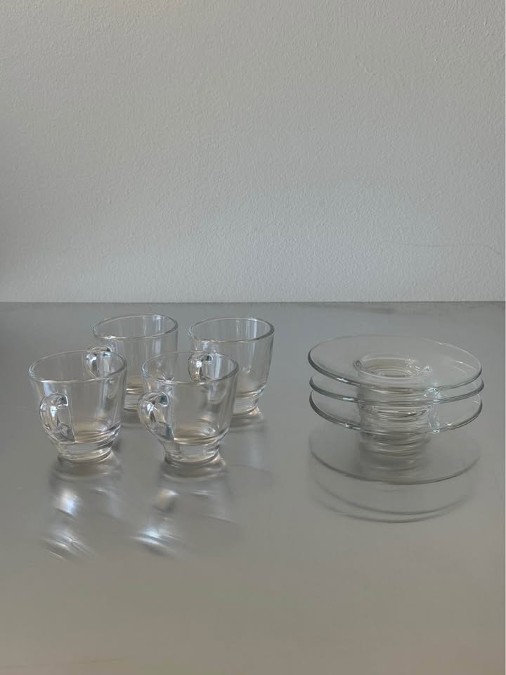 Set of 4 Duralex Espresso Coffee Glasses with Plates