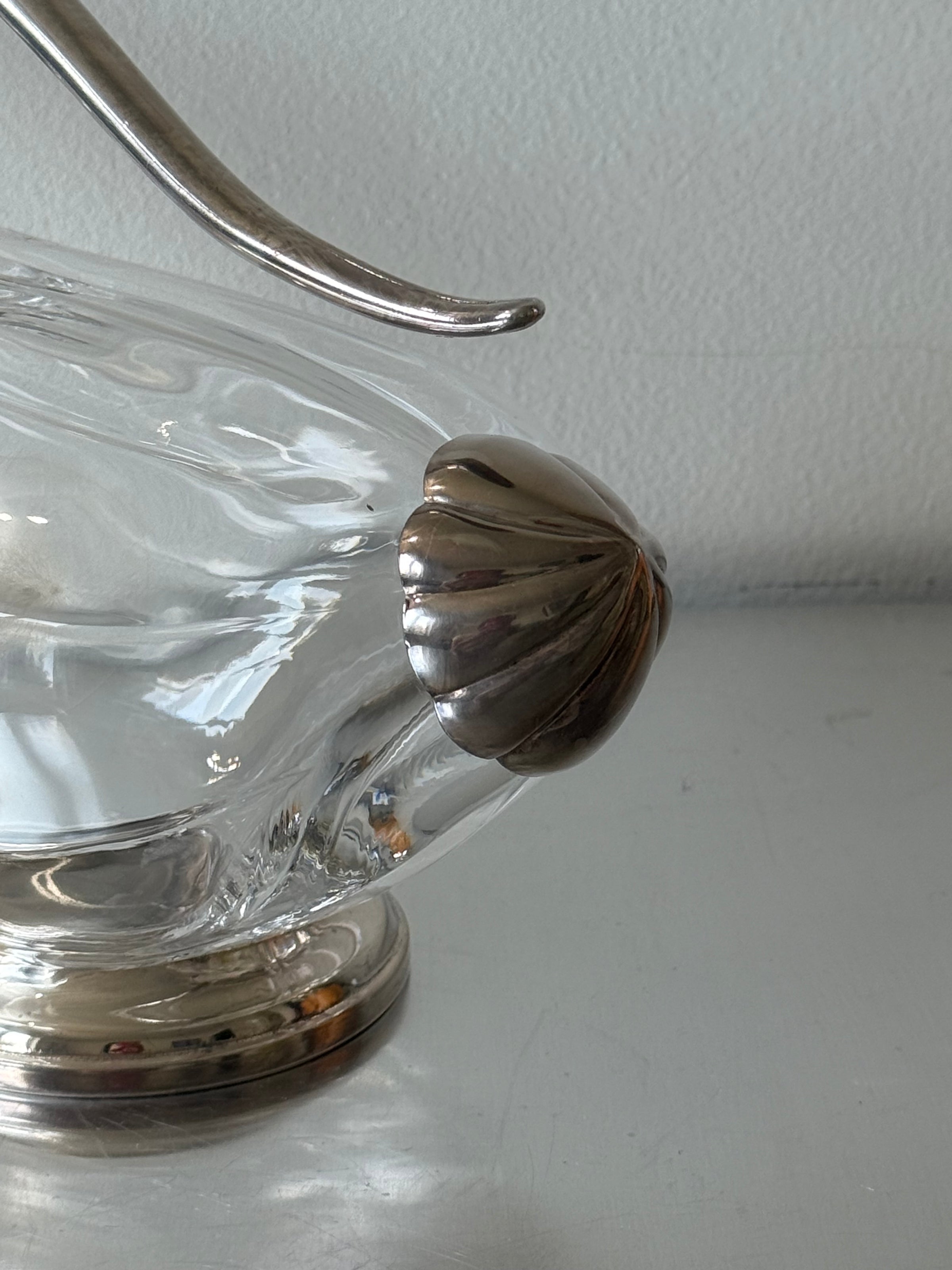 Vintage Italian Glass Silverplate Duck Swan Goose Decanter Pitcher