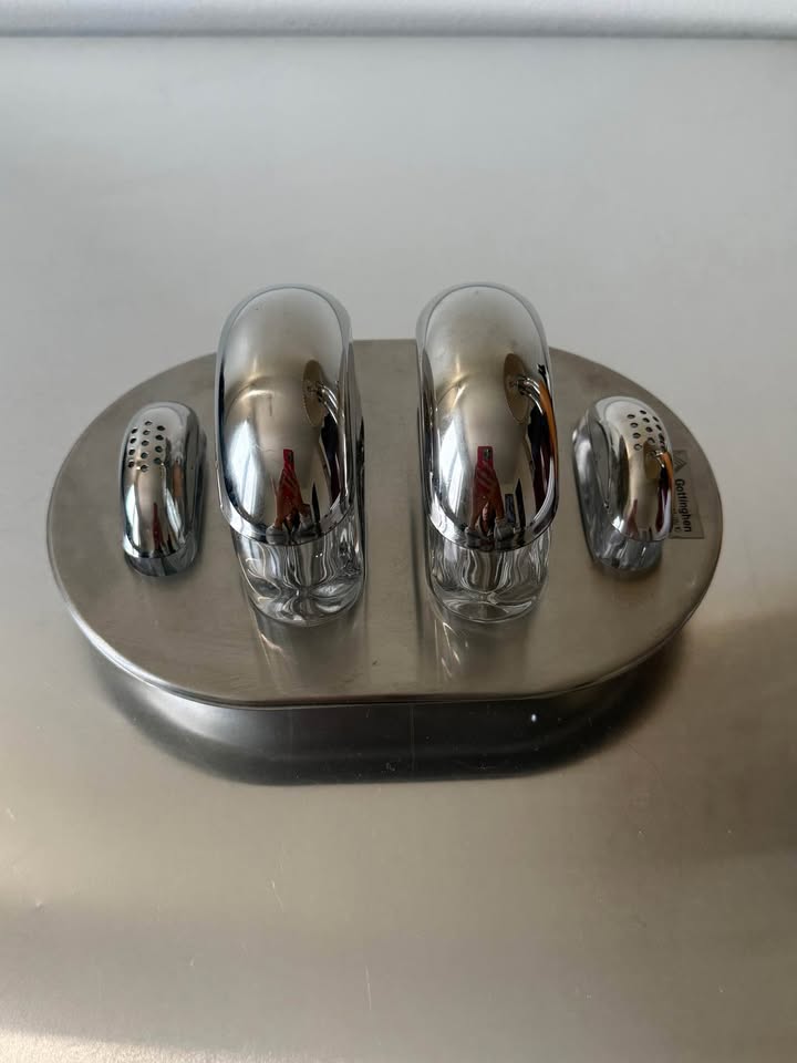 Vintage 1990s Italian Crystal Stainless Condiment Set for Gottinghen