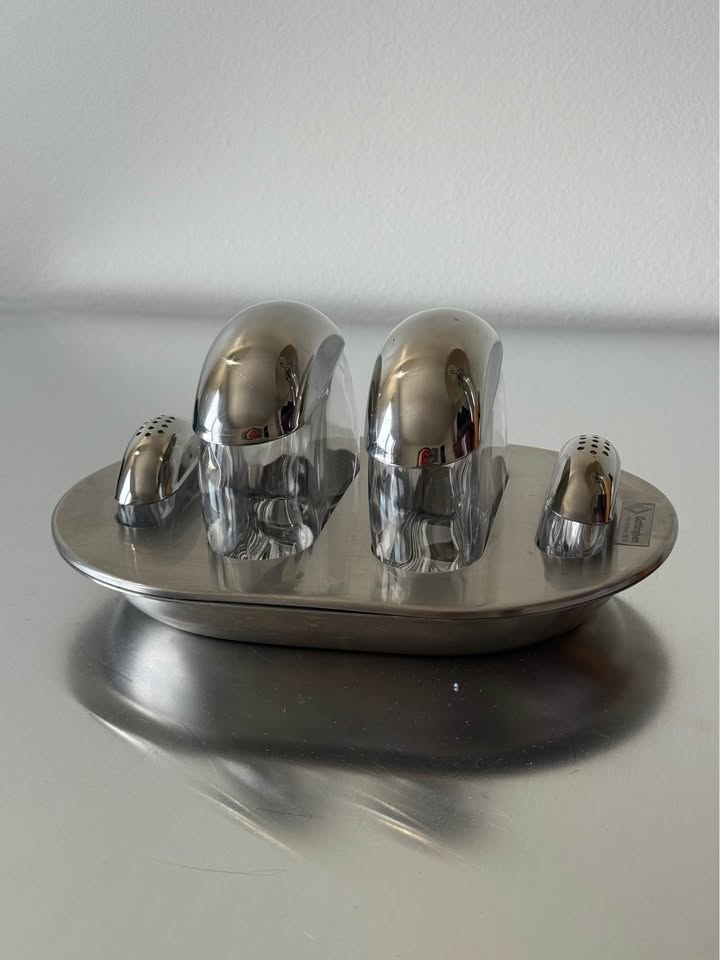 Vintage 1990s Italian Crystal Stainless Condiment Set for Gottinghen
