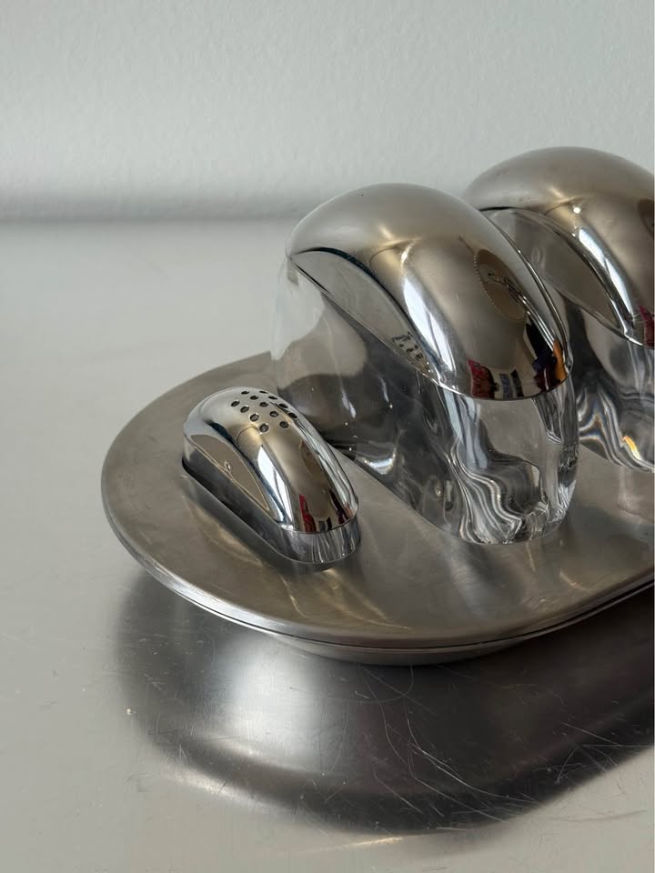 Vintage 1990s Italian Crystal Stainless Condiment Set for Gottinghen