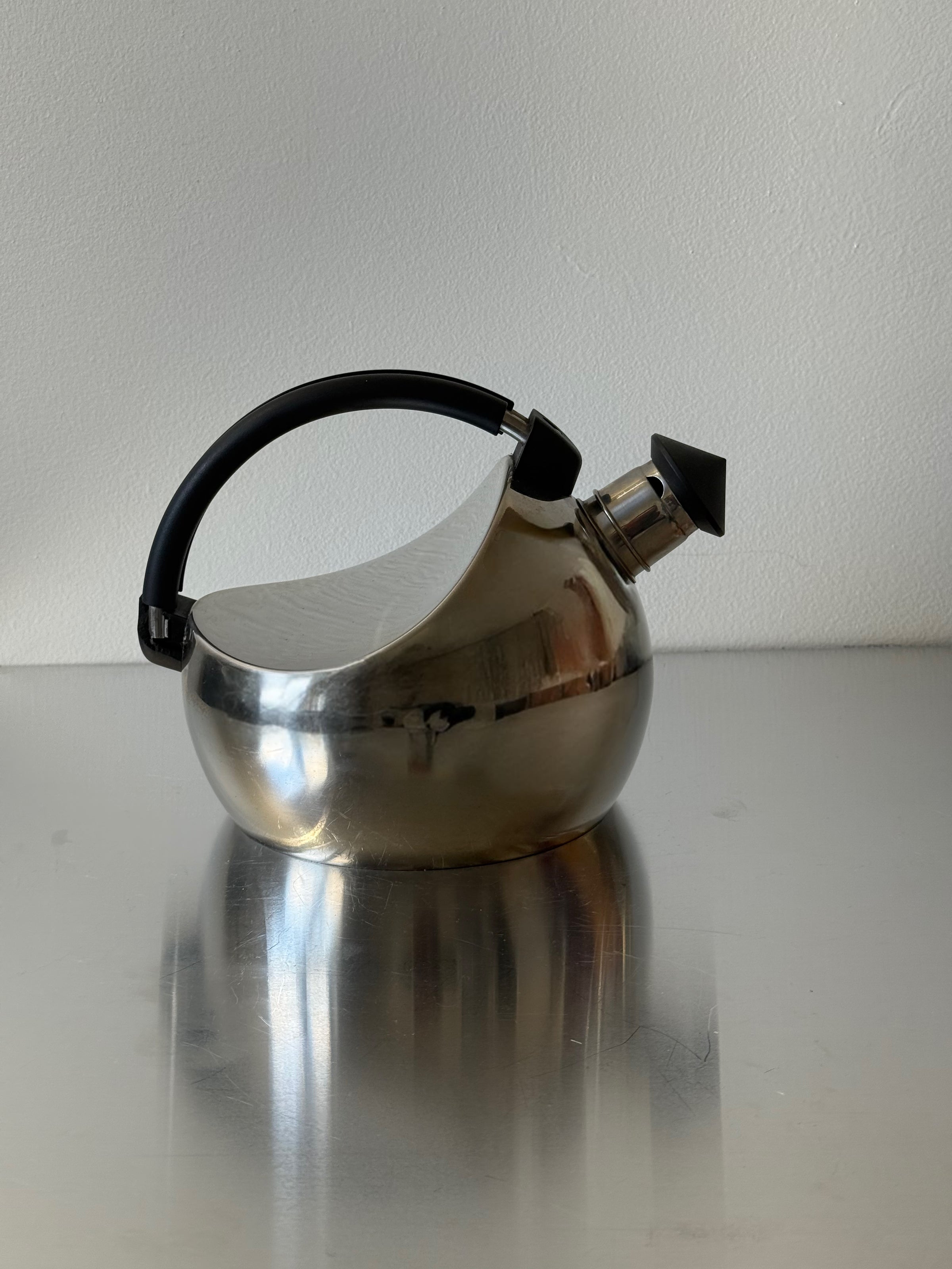 Vintage 80s Carlo Giannini Stainless Steel Whistle Kettle Teapot