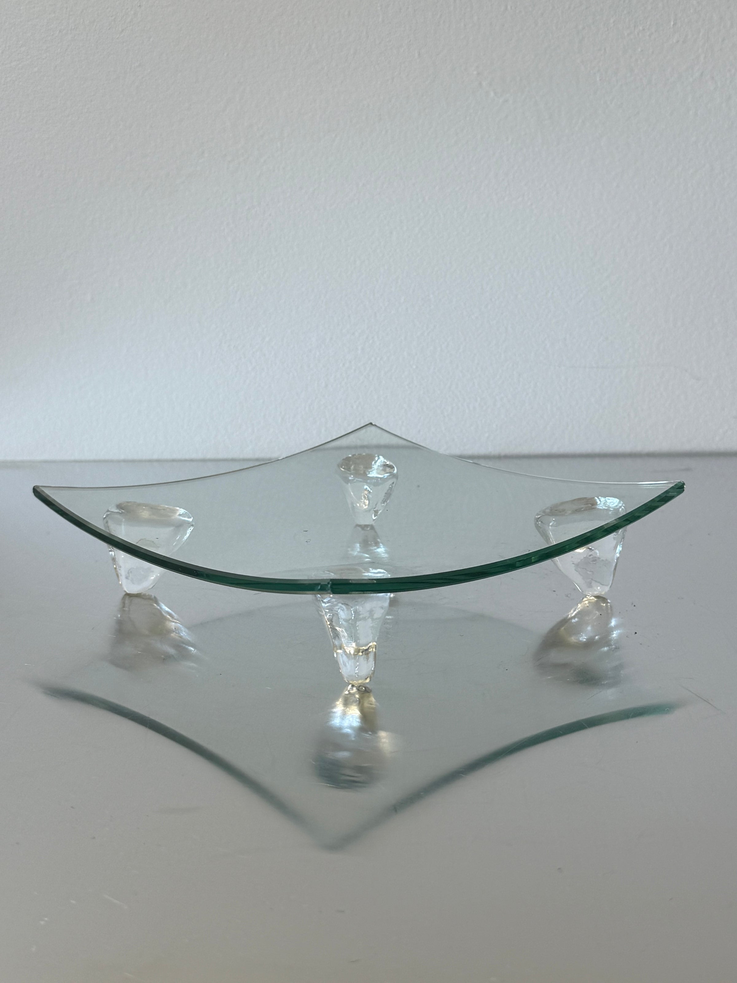 Vintage Curved Footed Glass Dish Plate