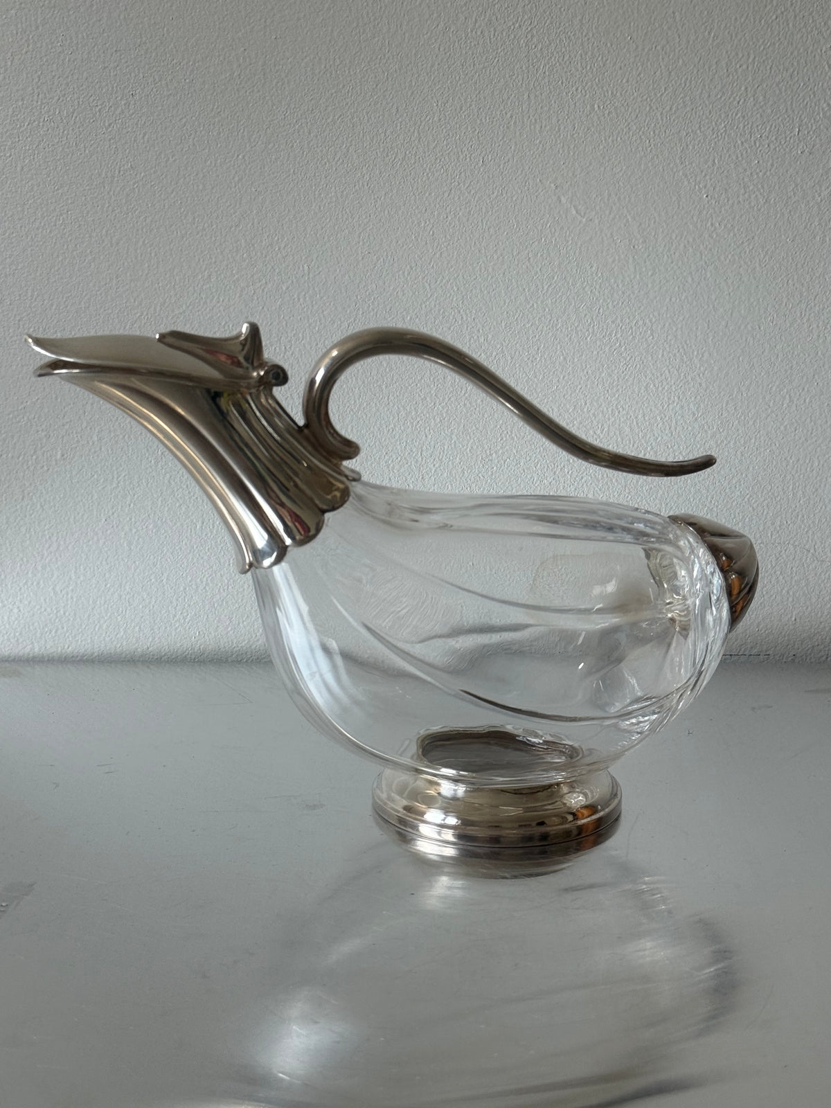 Vintage Italian Glass Silverplate Duck Swan Goose Decanter Pitcher