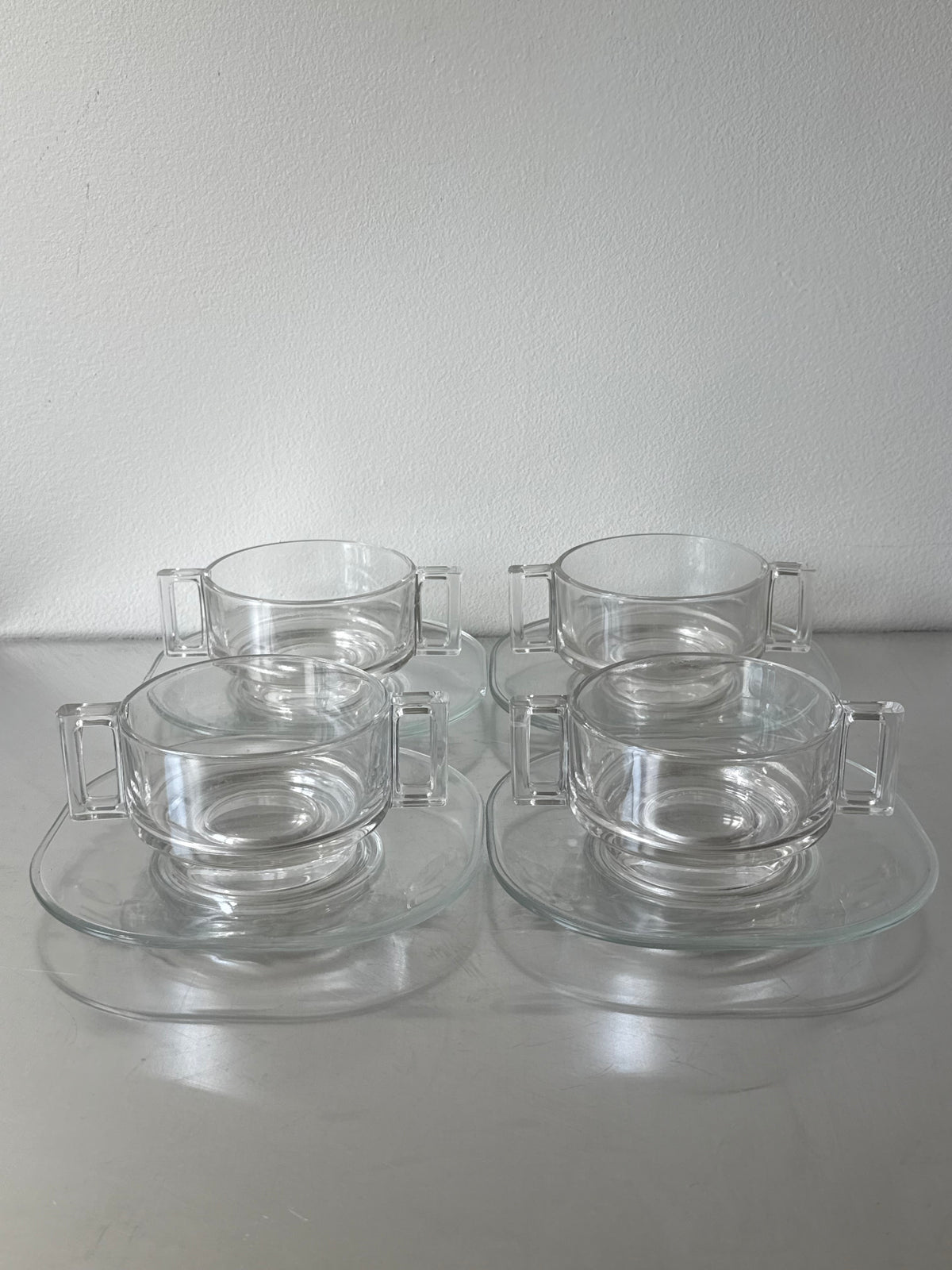 Set of 4 Italian Joe Colombo double handed glass bowls