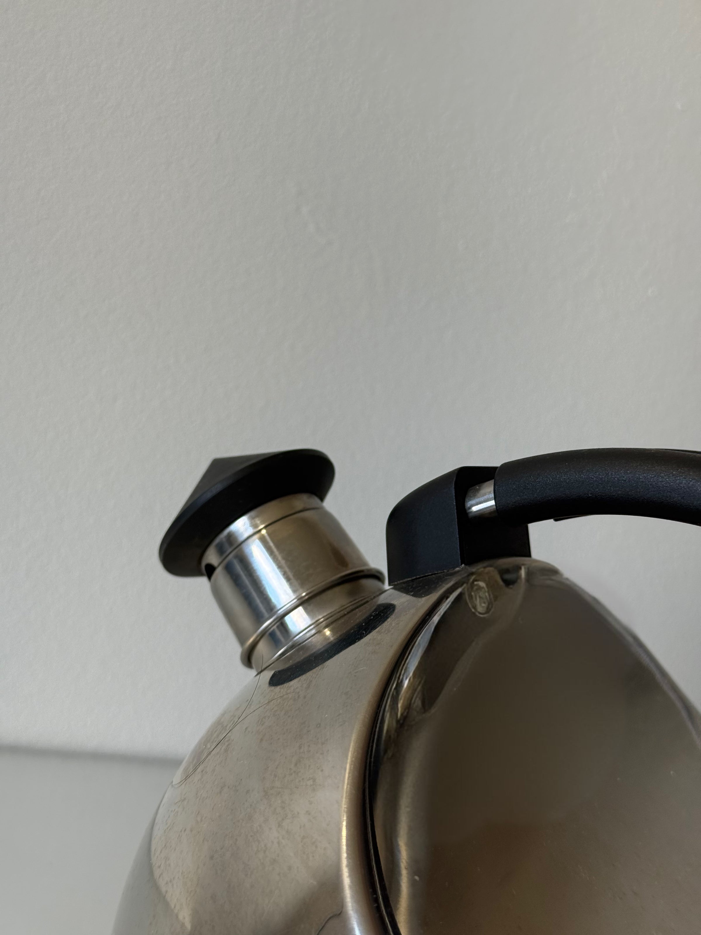 Vintage 80s Carlo Giannini Stainless Steel Whistle Kettle Teapot