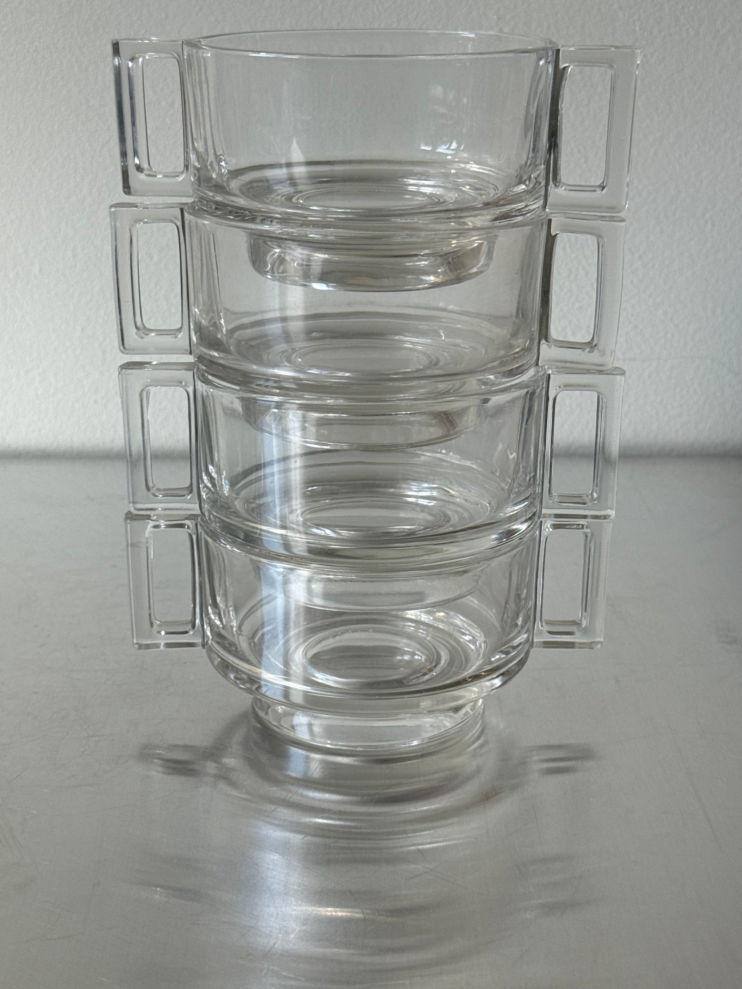 Set of 4 Italian Joe Colombo double handed glass bowls