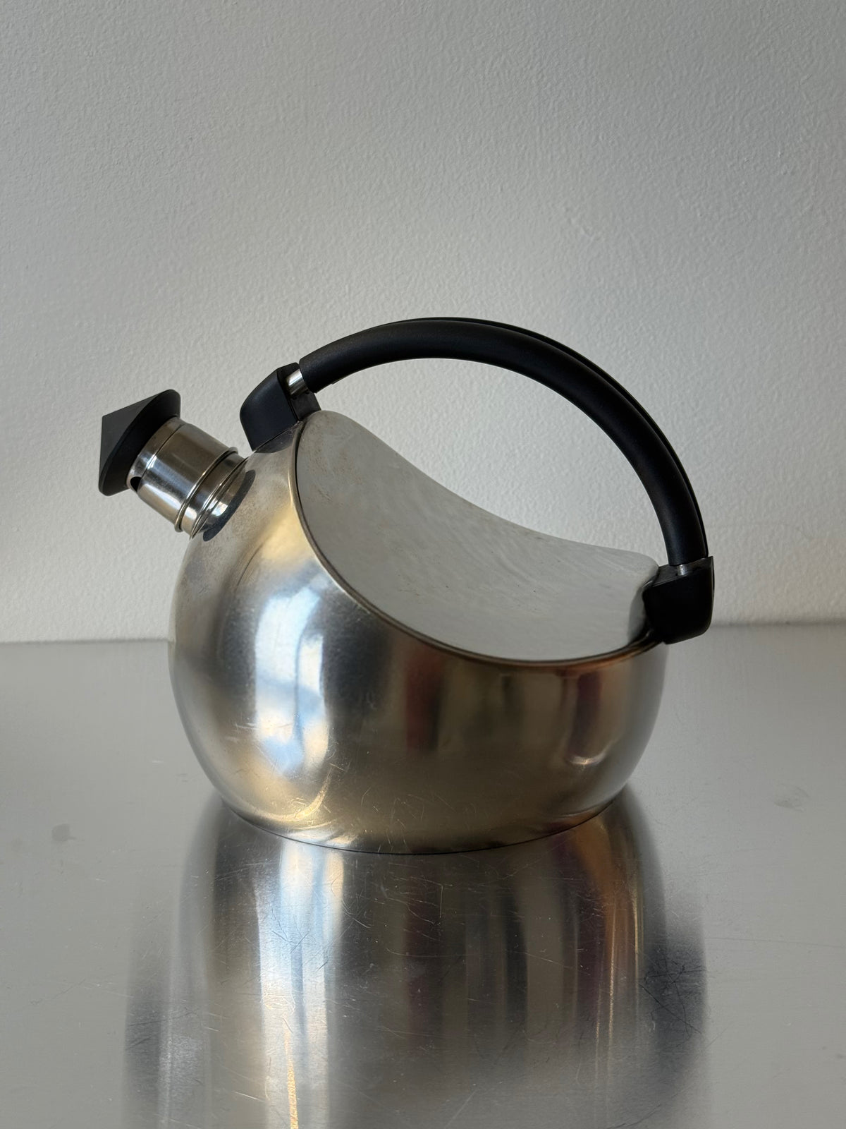 Vintage 80s Carlo Giannini Stainless Steel Whistle Kettle Teapot