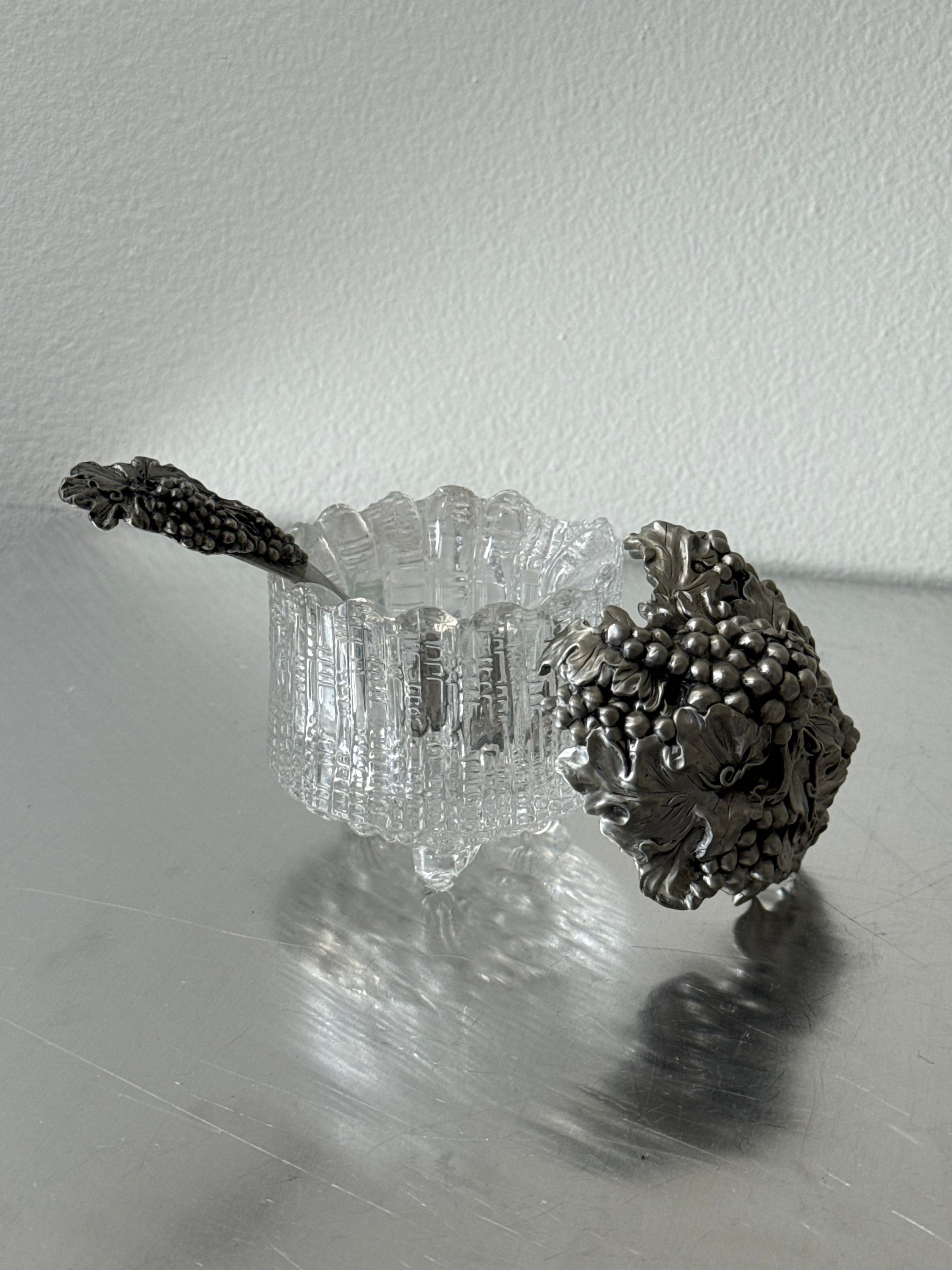 Vintage Grape Sugar Serving Jar Jar with Pewter Cover and Spoon