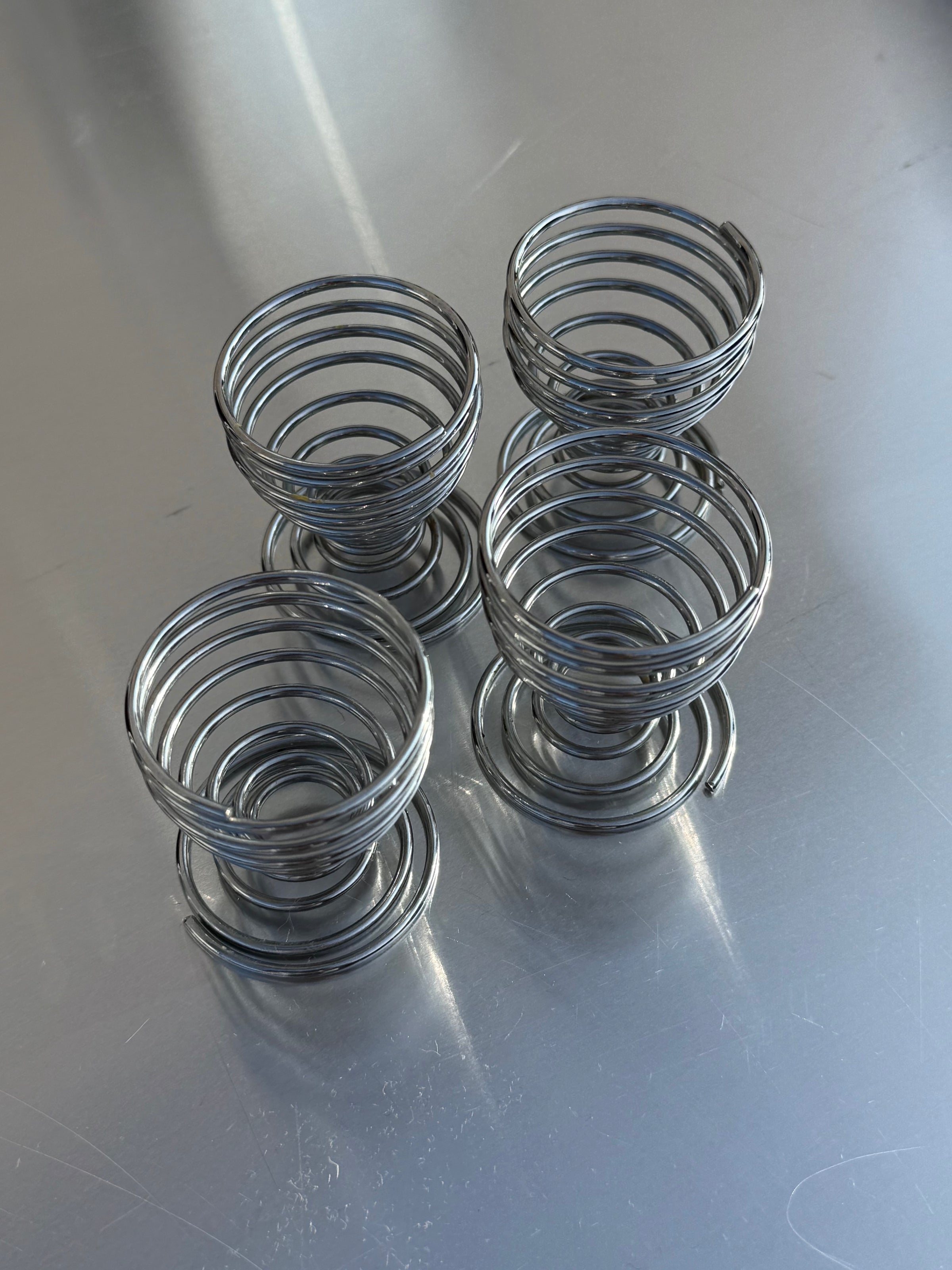 Set of 4 Vintage Retro Stainless Steel Spiral Egg Cups