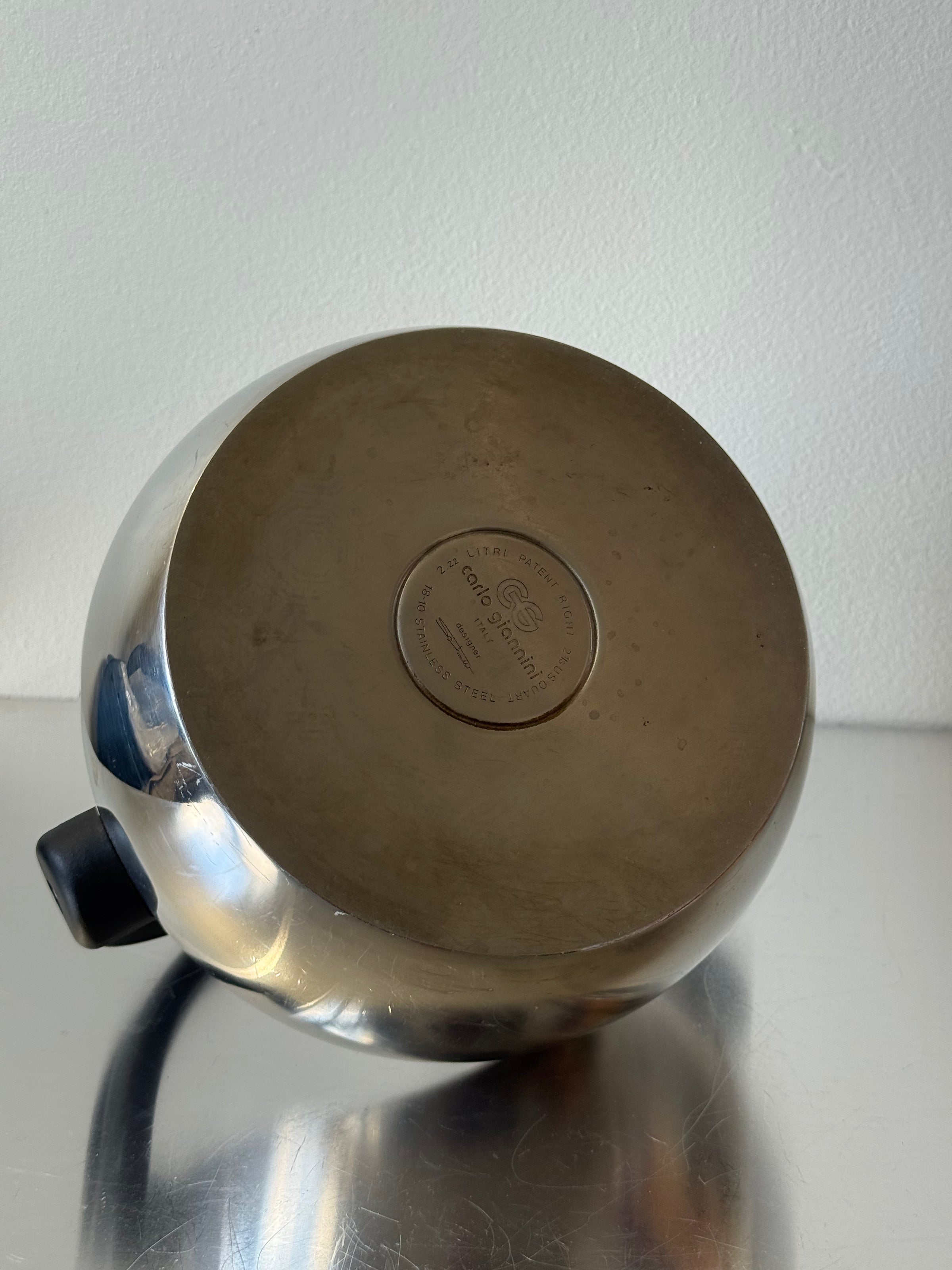 Vintage 80s Carlo Giannini Stainless Steel Whistle Kettle Teapot