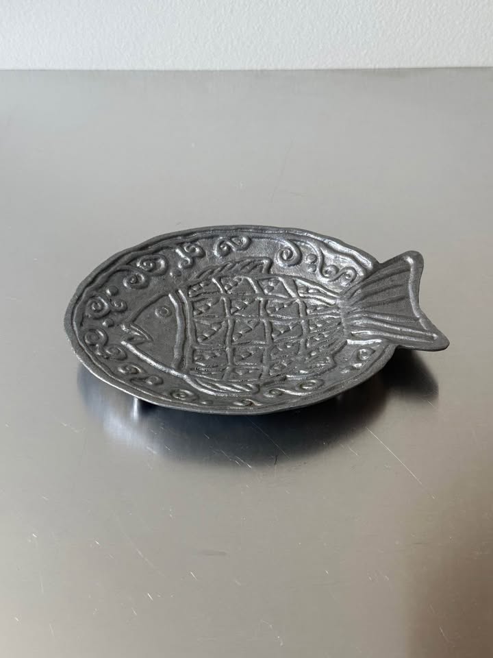 Aluminum Silver Antique Fish Trinket Tray Dish Decor