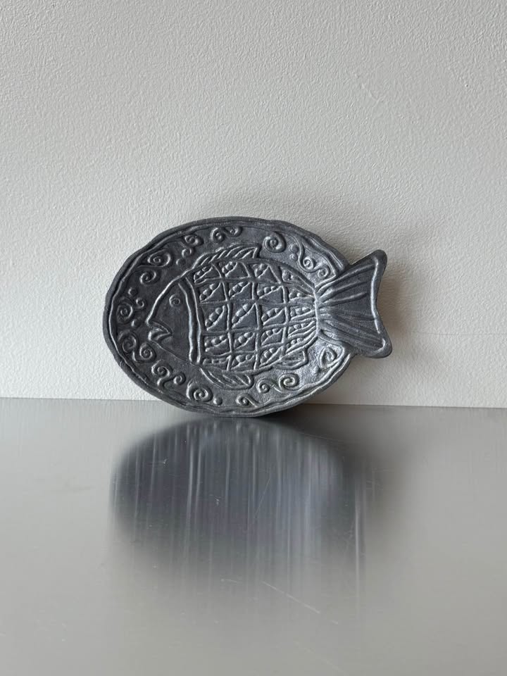 Aluminum Silver Antique Fish Trinket Tray Dish Decor